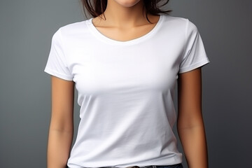 Fototapeta premium Woman in White Tshirt Mockup created with Generative AI