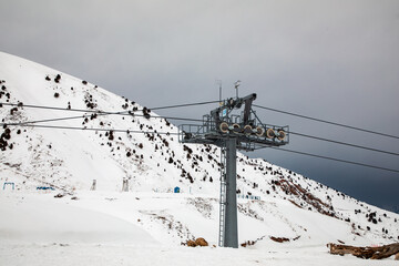 beautiful cable car for skiing people in Tajikistan