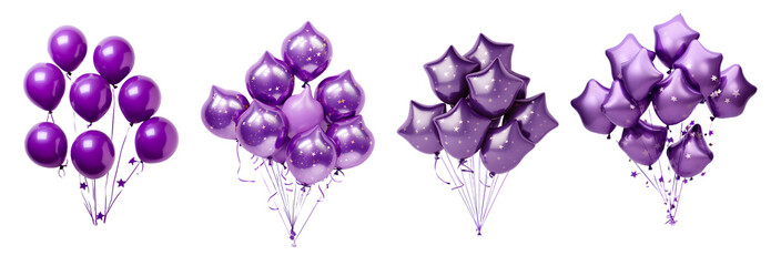 purple party balloons isolated on a transparent PNG background, white background, Generative Ai