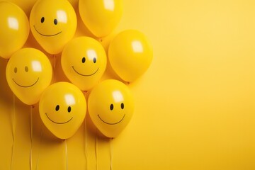 Naklejka premium smiley balloons sitting on a yellow background, ai generated