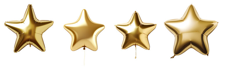 gold star balloon isolated on a transparent PNG background, white background, Generative Ai