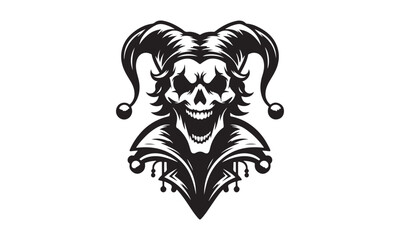 mascot joker skull angry laughing devil logo ,black and white joker head  logo , joker mascot - obrazy, fototapety, plakaty