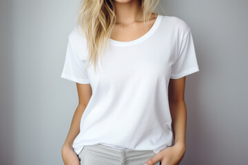 Fototapeta premium Woman in White Tshirt Mockup created with Generative AI