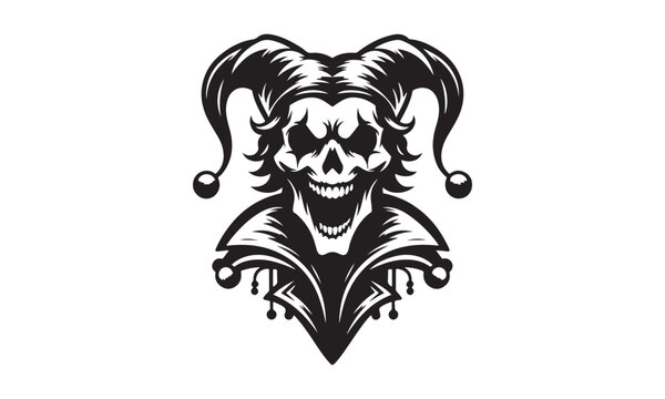 mascot joker skull angry laughing devil logo ,black and white joker head  logo , joker mascot