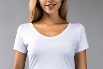 Fototapeta premium Woman in White Tshirt Mockup created with Generative AI