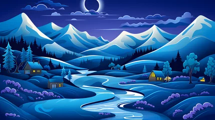 Gardinen an illustration with the mountains and river in it © Charlotte