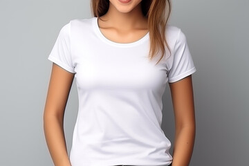 Fototapeta premium Woman in White Tshirt Mockup created with Generative AI
