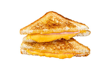 Homemade fried ham and cheese sandwich Transparent background. Isolated.