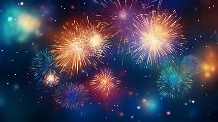 Fototapeta premium Happy New Year, burning fireworks with bokeh light background