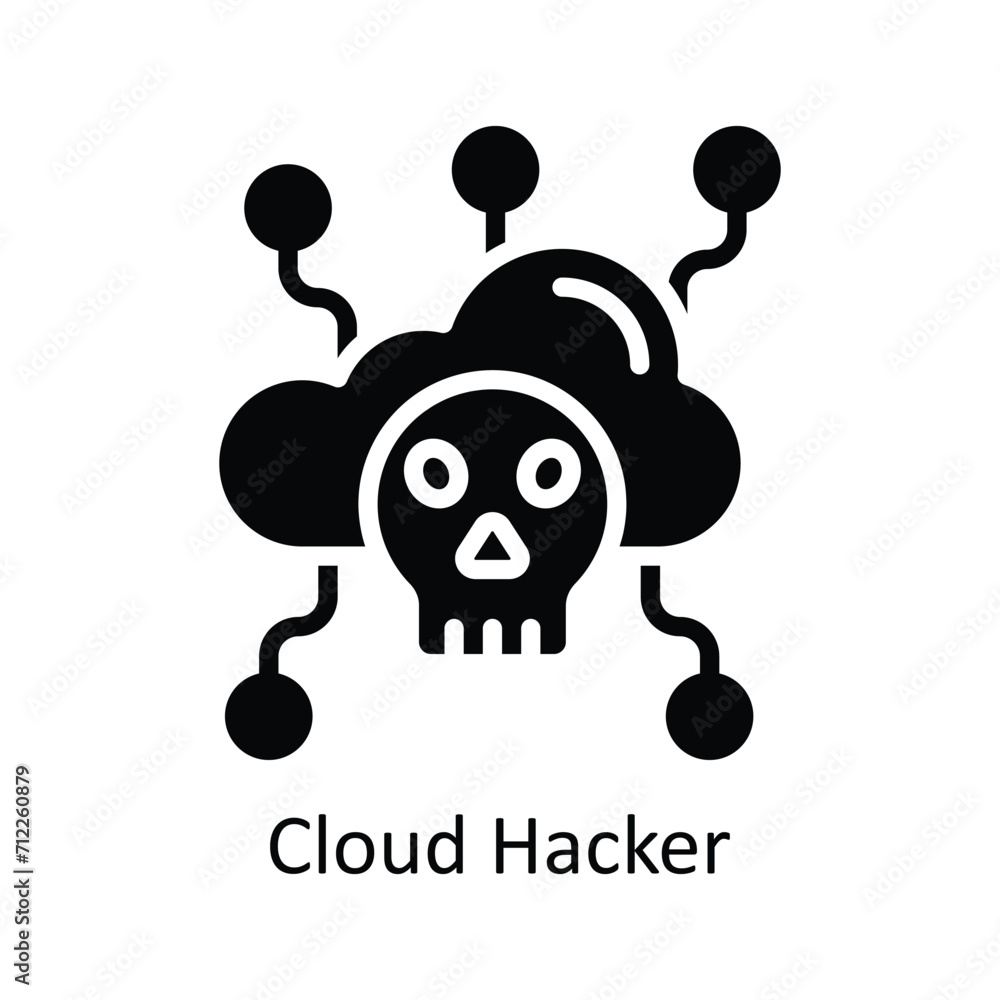 Poster cloud hacker vector solid icon style illustration. eps 10 file