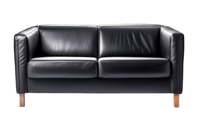 black leather sofa, design element, isolated on a transparent background