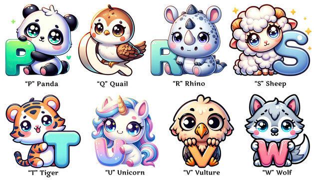 Cute Animals Alphabet For Kids Learning. Zoo Alphabet Clipart 03