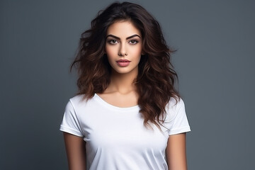 Obraz premium Woman in White Tshirt Mockup created with Generative AI