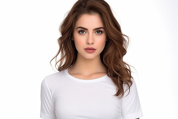 Fototapeta premium Woman in White Tshirt Mockup created with Generative AI