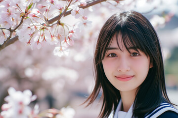 桜並木と新入生　入学卒業イメージ　女の子