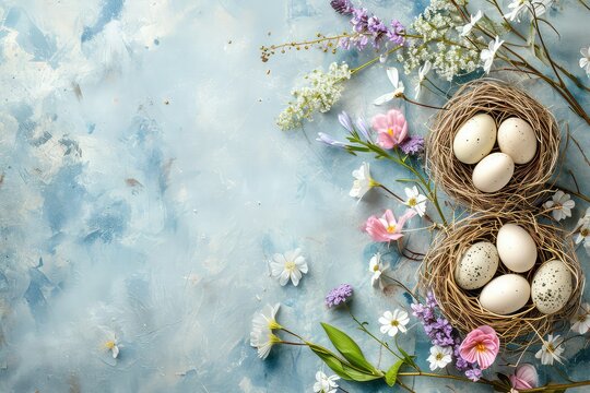 Easter eggs with flowers and willow