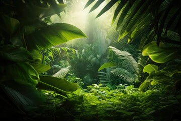 Green tropical leaves in the jungle