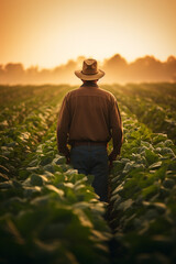 Fototapeta premium a farmer inspects the crop in the field