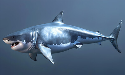 Fototapeta premium Prehistoric shark megalodon. Extinct predatory fish realistic illustration. 