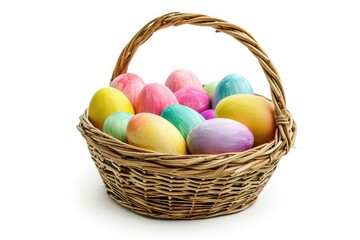Fototapeta na wymiar Easter basket with colored eggs