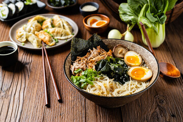 Traditional ramen with jerked pork or chicken.  With udon or ramen noodles. Served in classic...