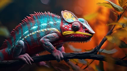 Selbstklebende Fototapeten Adaptability and Change: A Chameleon Shifting Its Colors AI Generated AI Generated © AlexandraRooss