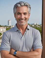 Fototapeta premium Attractive mature man with silver hair outdoors.