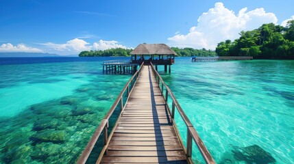 Naklejka premium Island Serenity: Tropical Retreat Amid Turquoise Waters