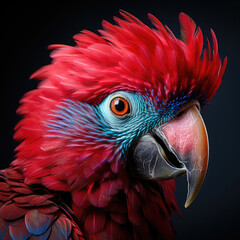 Beautiful Red Macaw Parrot extreme closeup. Generative AI