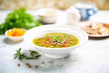 colorful lentil soup with red and green lentils