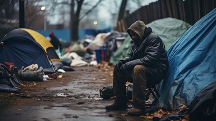 A City Council Member Examines the Alarming Rise in Homelessness Statistics, a Testament to the Mounting Housing Crisis AI Generated - obrazy, fototapety, plakaty