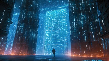 Cybernetic Bastion: Guardian of the Digital Realm - obrazy, fototapety, plakaty