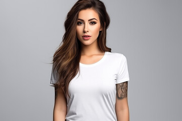 Obraz premium Woman in White Tshirt Mockup created with Generative AI