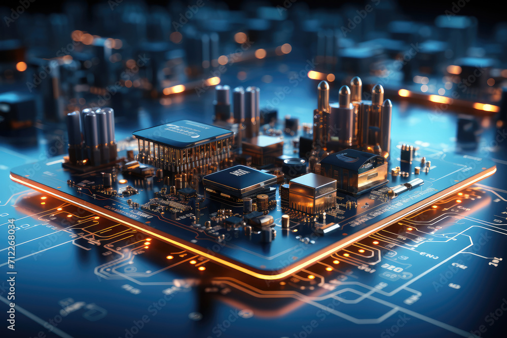 Aufkleber Abstract CPU or GPU with Circuit Board extreme closeup. Generative AI