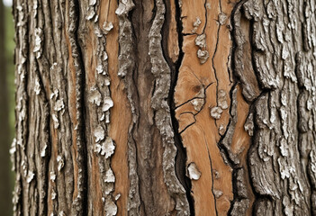 Close-up images of textured brown oak tree bark, showcasing the rough and grungy feel of a tree...
