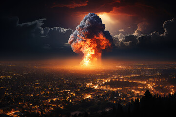 Bomb Explosions Illuminating Sky During Hostilities extreme closeup. Generative AI