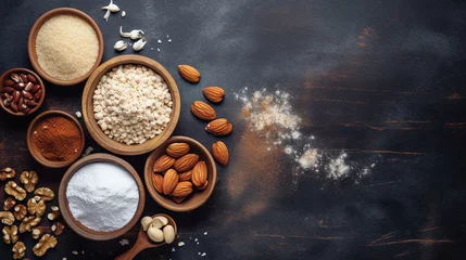 Fotobehang Various nut flour, almond, hazelnut top view © Артур Комис