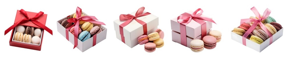 macaron gift box isolated on a transparent PNG background, white background, Generative Ai