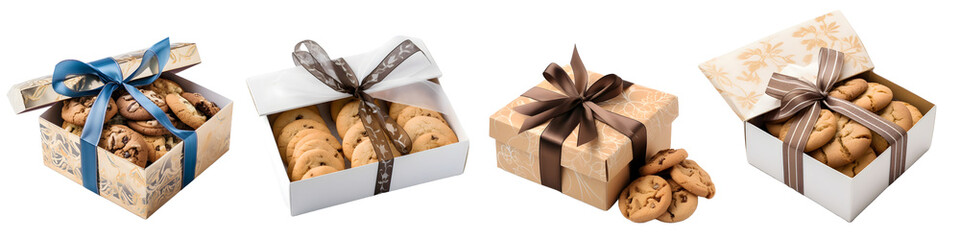 Cookie gift box isolated on a transparent PNG background, white background, Generative Ai