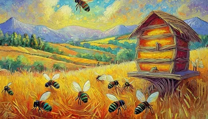 Poster Tableau d'abeilles travailleuses. © illustrez-vous