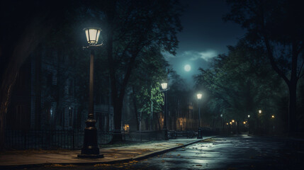 Street lamp post at night time.
