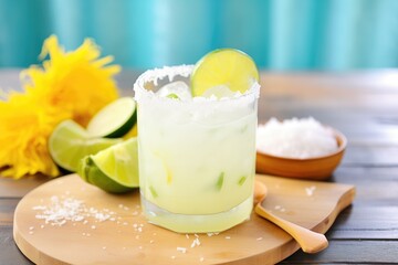 refreshing agua fresca in a glass with sliced cucumbers