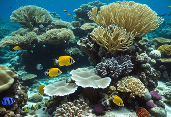 Naklejka na ściany i meble 3D Renderings of Coral Reefs and Tropical Fish in the Red Sea