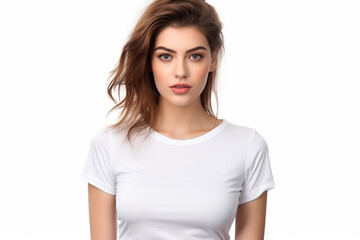 Fototapeta premium Woman in White Tshirt Mockup created with Generative AI
