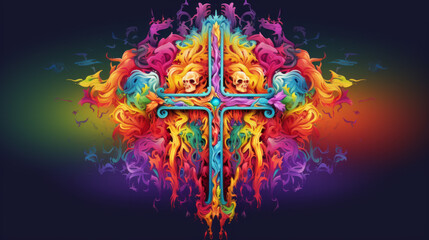 A jesus cross in rainbow colors