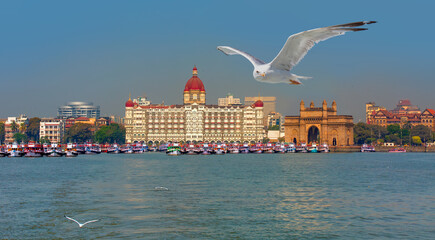 The Gateway of India and boats as seen from the Harbour - Mumbai, India