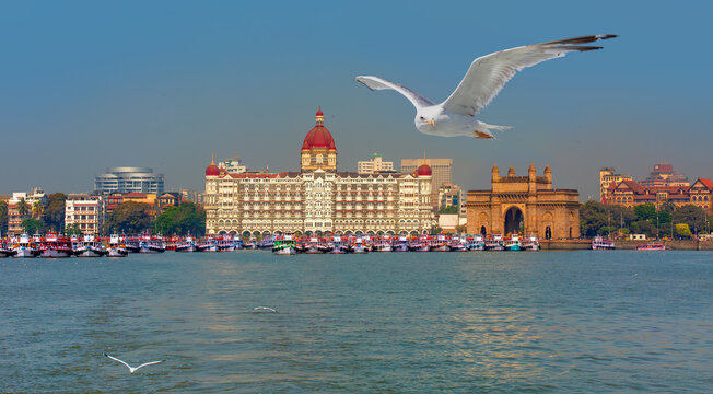 The Gateway of India and boats as seen from the Harbour - Mumbai, India