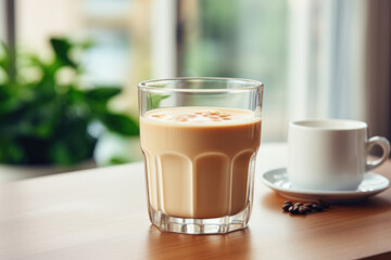 Morning energy boost: coffee with milk in a glass