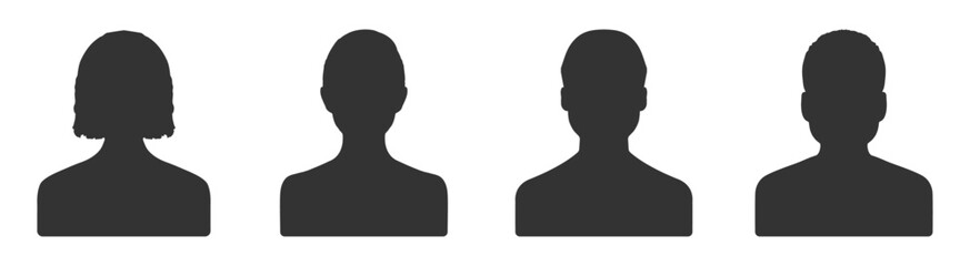 Default anonymous user portrait vector illustration flat vector designs. Man and woman vector profile silhuoettes