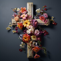 Fototapeta premium A jesus cross with colorful flowers